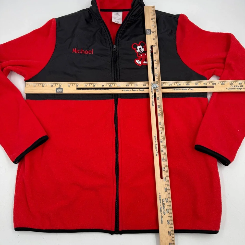 Disney Mickey Mouse‎ Full Zip Fleece Jacket Michael Embroidered Red Black Small